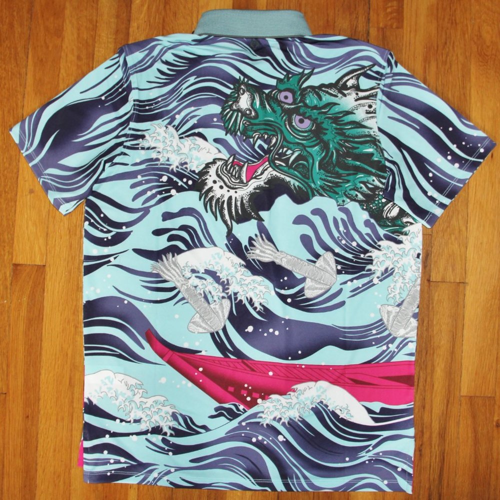 Greyson Mythical Sea Golf Polo Shirt Mens M L XL 2XL Skystone Dragon - Picture 5 of 5